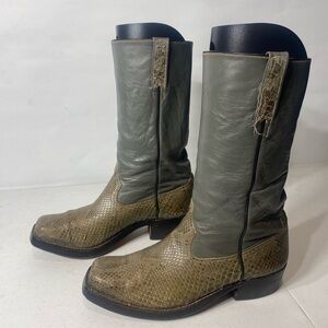 Men's Snakeskin Green and Gray Leather Boots